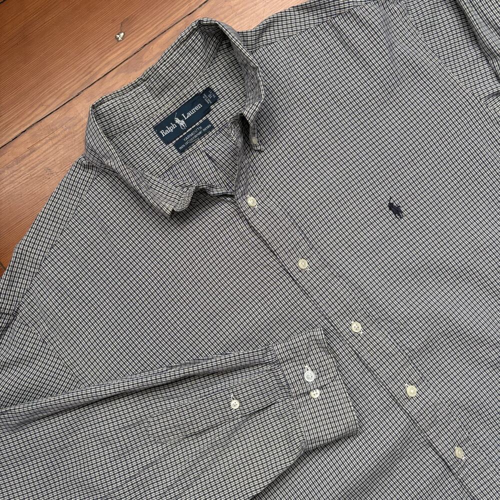 Vintage Polo Ralph Lauren Shirt Men's Size 2XL Plaid Button Up Blue Black White